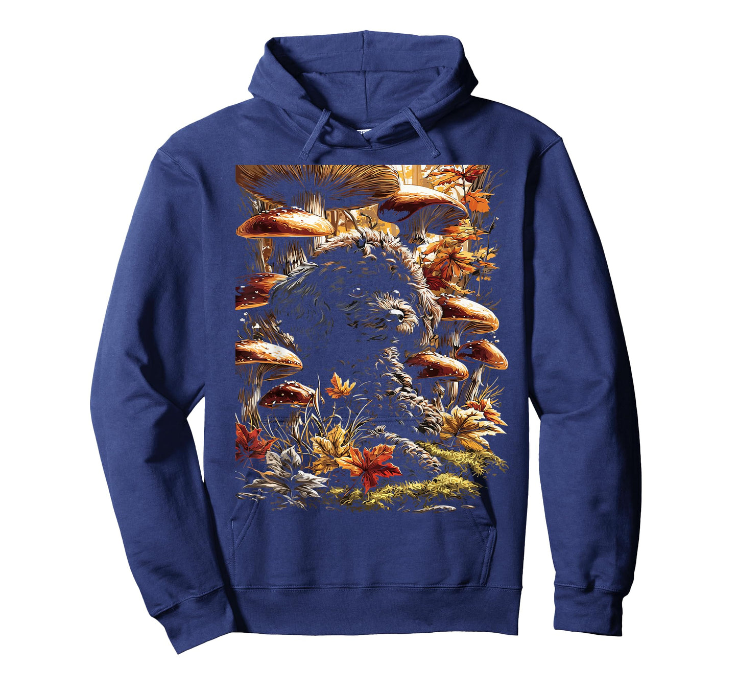 Black Poodle Dog with Fall Leaves Mushrooms Autumn Aesthetic T-Shirt