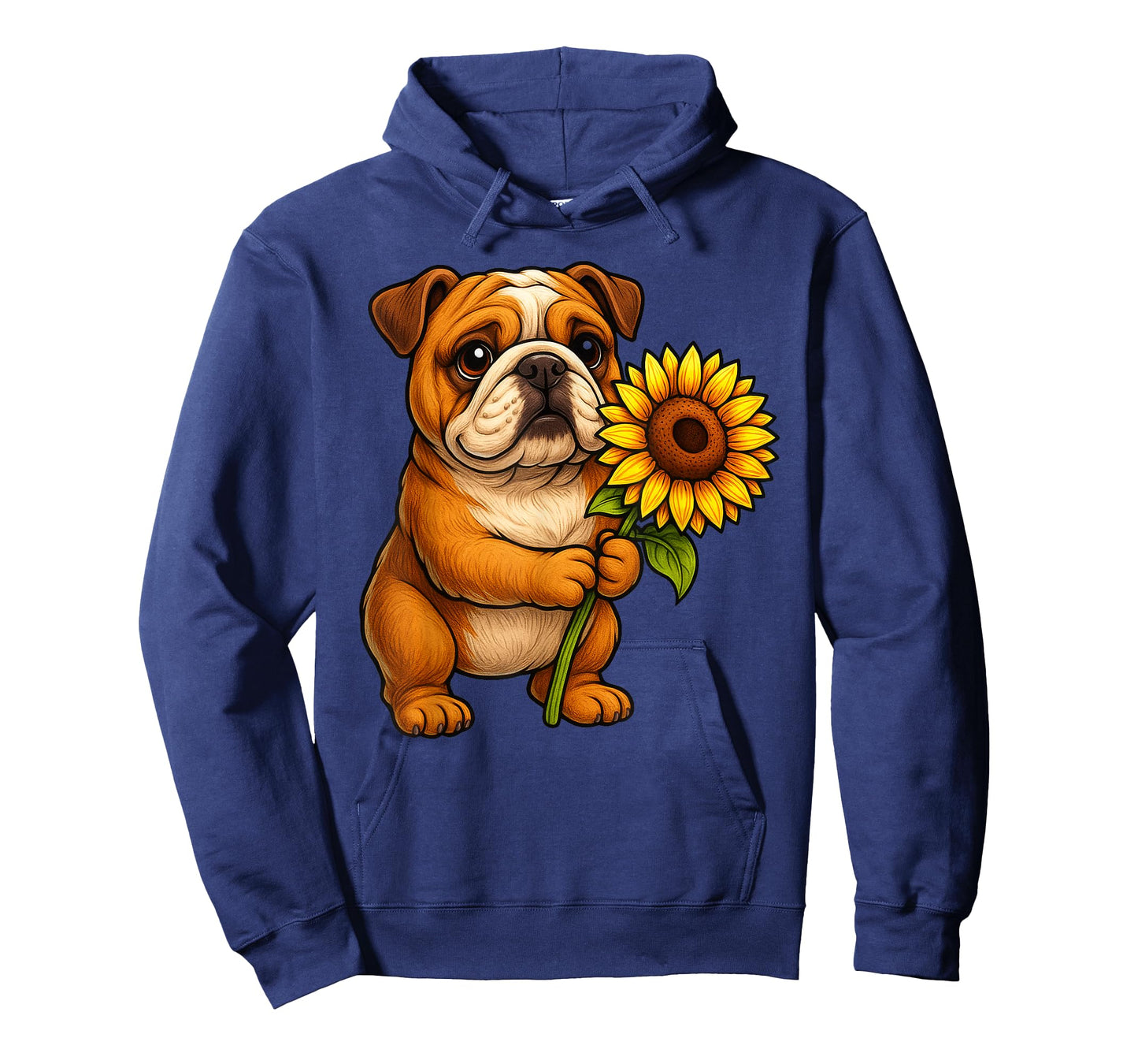 Cute English Bulldog Dog Holding Sunflower Flower T-Shirt