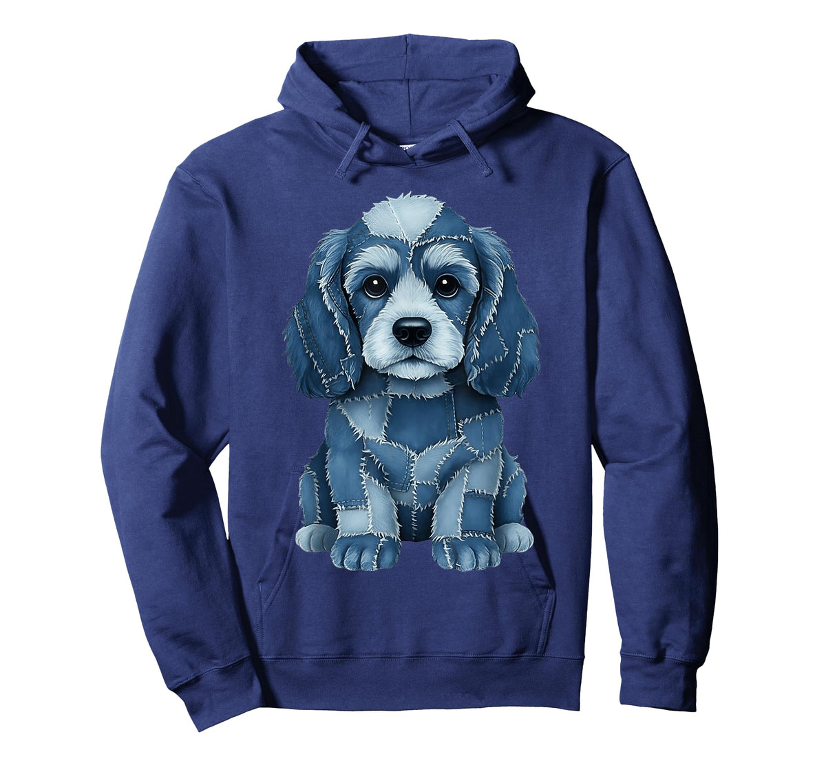 Funny Cocker Dog Blue Denim Patchwork Pattern T-Shirt