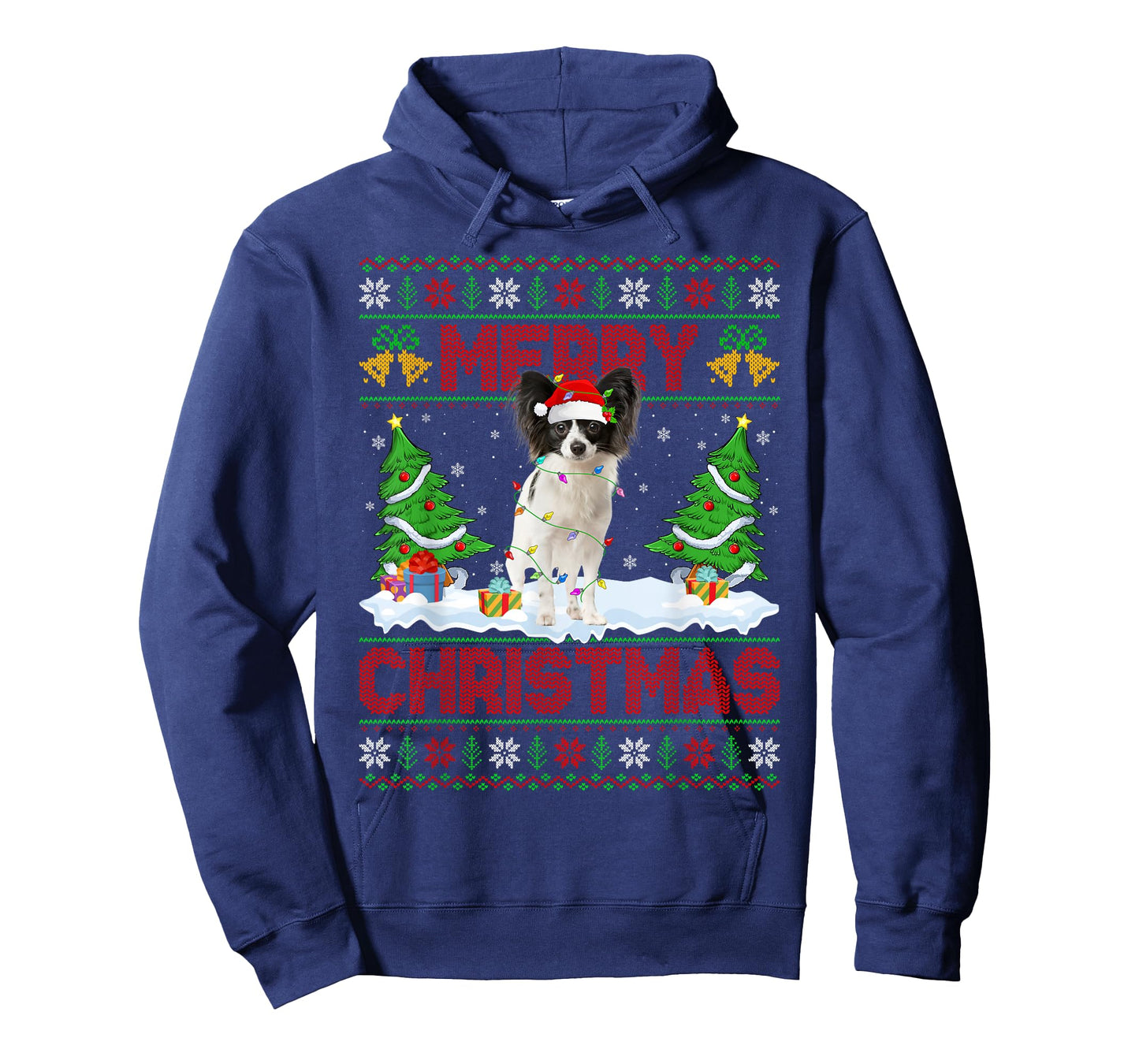 Papillon Dog Christmas Ugly Sweater Funny Santa Hat Dog Xmas T-Shirt