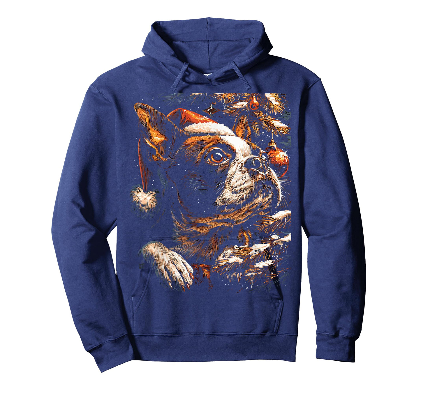 Christmas Boston Terrier Santa Hat Festive Winter Snowy Dog T-Shirt
