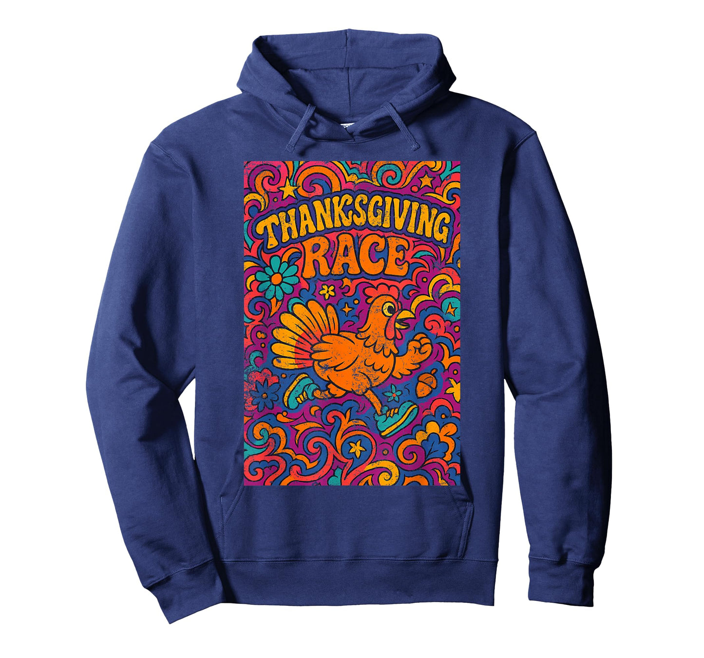 Thanksgiving Day Turkey Trot Cute Retro Psychedelic Style T-Shirt