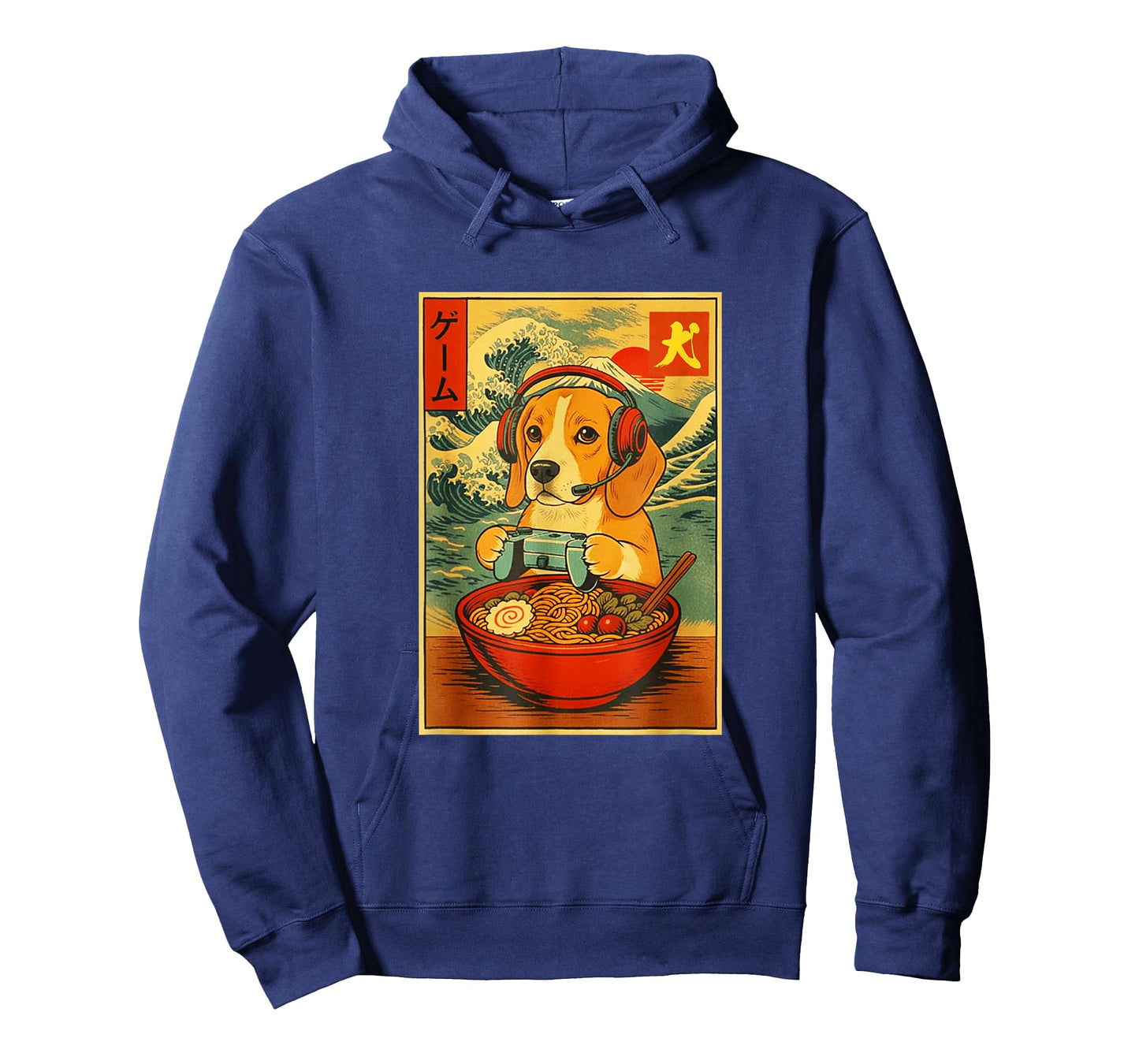 Beagle Dog Gaming Ramen Japanese Ukiyo-e Great Wave Retro T-Shirt