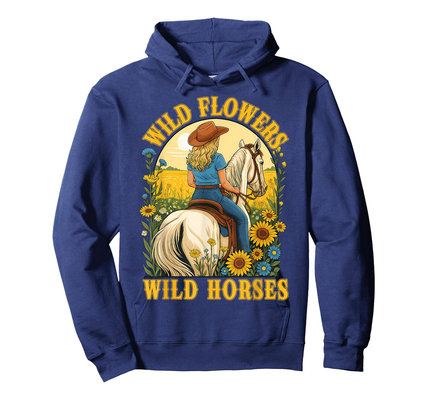 Retro Southern Sunset Cowgirl Wild Flowers Wild Horses T-Shirt
