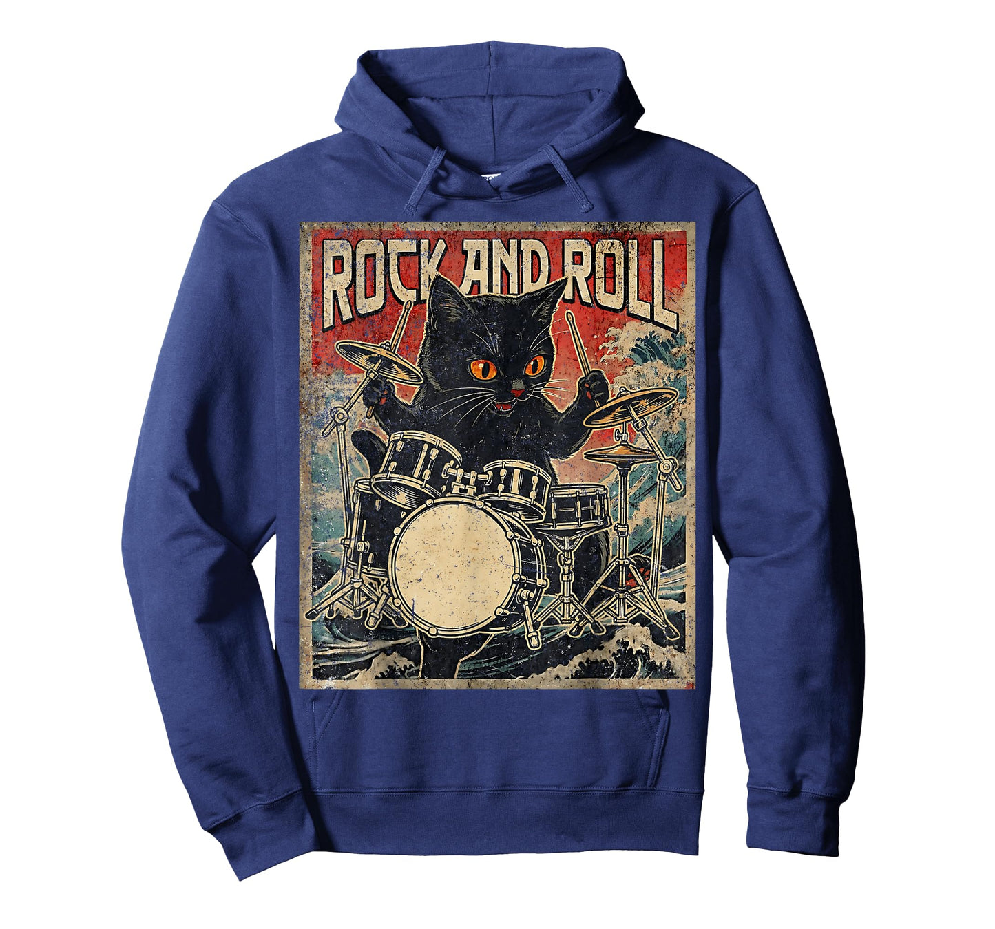 Cat Playing Drums Rock On Vintage Rock Drummer Cat T-Shirt
