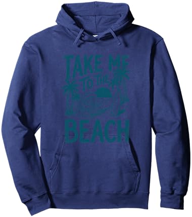 Take Me to The Beach Palm Tree Surf Sunset Retro Vacation Hoodie - Hoodie | Navy