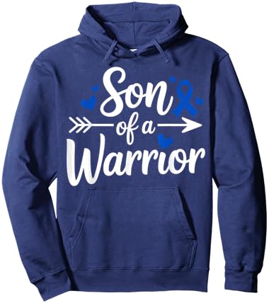 Son of a Warrior Colon Cancer Awareness Blue Ribbon Support Hoodie - Hoodie | Navy