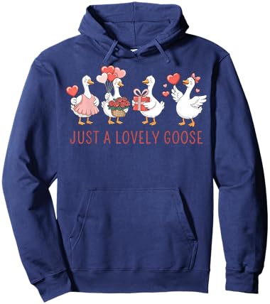 Just A Lovely Goose Cute Goose Valentine's Day Hoodie - Hoodie | Navy