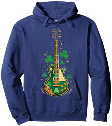 Electric Guitar Shamrock St Patrick's Day Bass Guitarist Hoodie - Hoodie | Navy