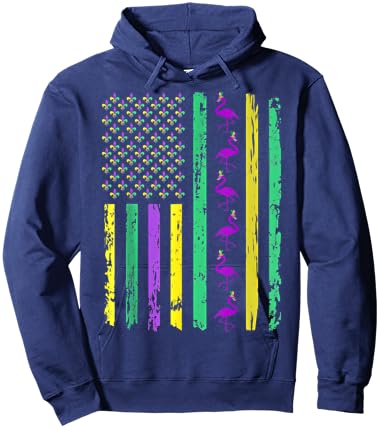 Carnival Mardi Gras USA American Flag Flamingo Parade Outfit Hoodie - Hoodie | Navy