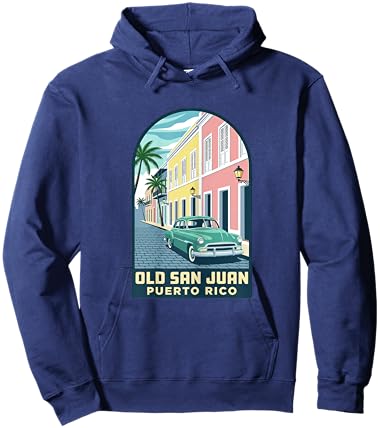 Old San Juan Puerto Rico Vintage Car Travel Poster Design Hoodie - Hoodie | Navy