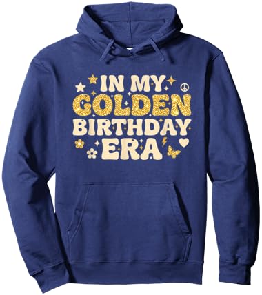 Birthday in My Golden Birthday Era Retro Groovy Celebration Hoodie - Hoodie | Navy