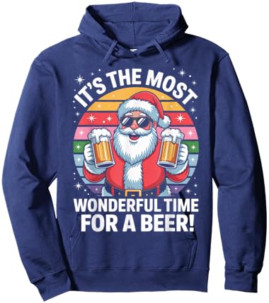 Funny Time for a Beer Santa Christmas Hoodie - Hoodie | Navy