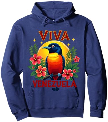 Viva Venezuela Tropical Troupial Hibiscus Venezuelan Turpial Hoodie - Hoodie | Navy