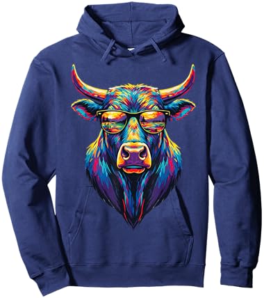 Colorful Buffalo Pop Art Sunglasses Sunset Reflection Animal Hoodie - Hoodie | Navy