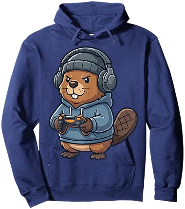 Funny Beaver Gaming Video Games Animal Gamer Kids Hoodie - Hoodie | Navy