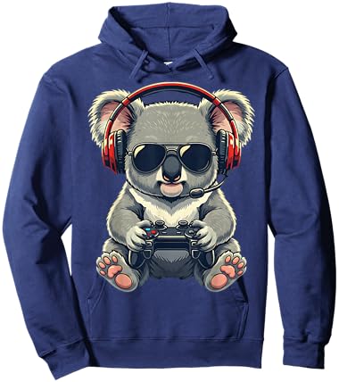 Cute Funny Koala Gamer Gaming Playing Video Games Kids Hoodie - Hoodie | Navy