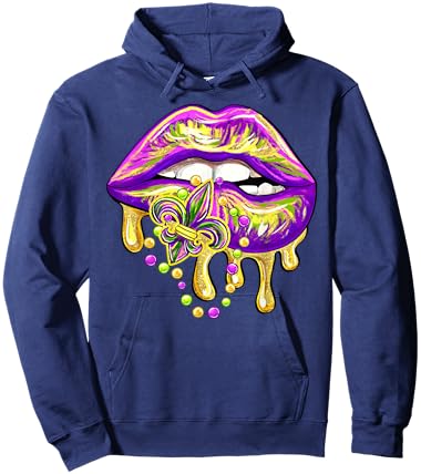 Mardi Gras Lip Fleur De Lis Funny Costume Women Girl Hoodie - Hoodie | Navy
