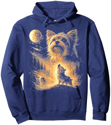 Yorkie Howling to the Moon Vintage Hoodie - Hoodie | Navy