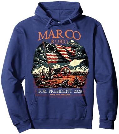 Marco Rubio 2028 for President Colonial Patriotic US Flag Hoodie - Hoodie | Navy