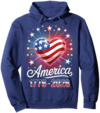 Flag Heart 1776 2026 July 4th 250th Birthday Hoodie - Hoodie | Navy