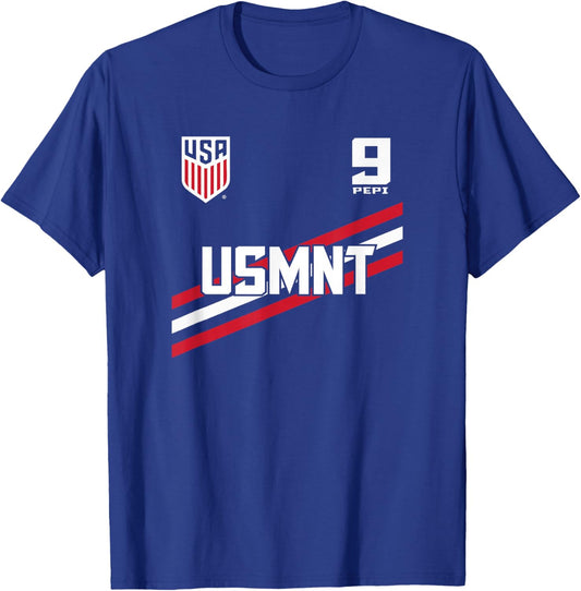 Ricardo Pepi 9 Navy USMNT Officially Licensed T-Shirt - T-Shirt | Royal