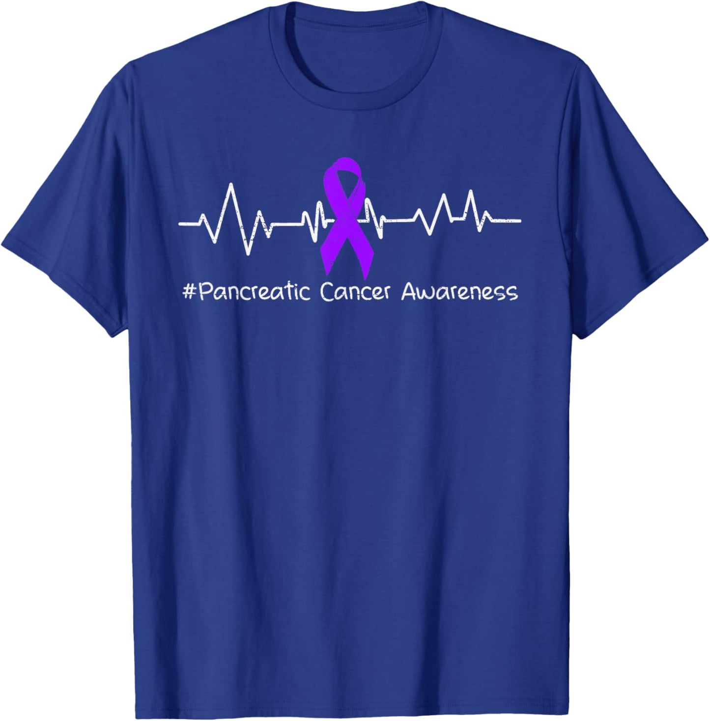 Pancreatic Cancer Awareness Heartbeat Ribbon Purple Support T-Shirt - T-Shirt | Royal