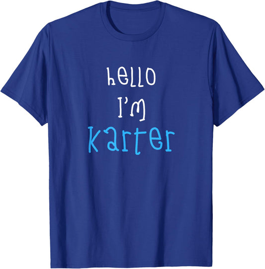 Hello I'm Karter. Cute Funny Slogan Outfit for Boys Toddlers T-Shirt - T-Shirt | Royal