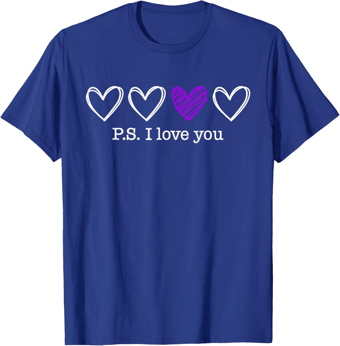 PS I Love You Day Valentine's Day Purple Heart Women Men Kid T-Shirt - T-Shirt | Royal