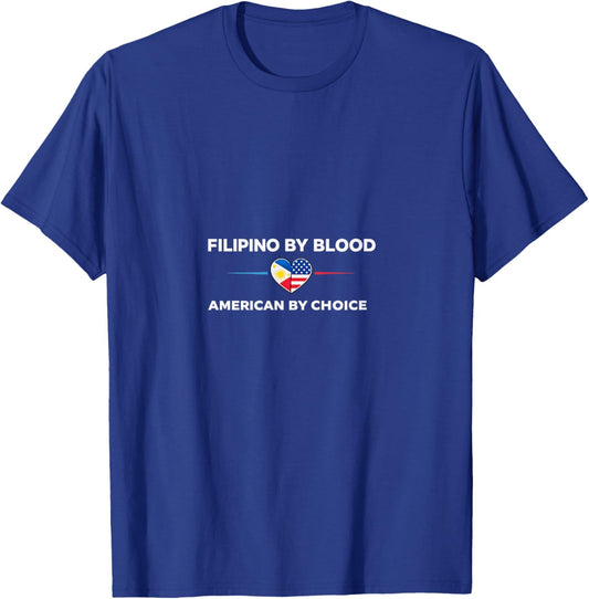 Filipino by Blood American by Choice Pride Heart Flag T-Shirt - T-Shirt | Royal