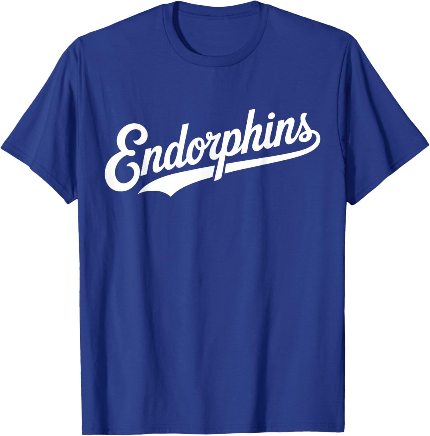 The Word Endorphins | Swoosh Script Retro Baseball Aesthetic T-Shirt - T-Shirt | Royal