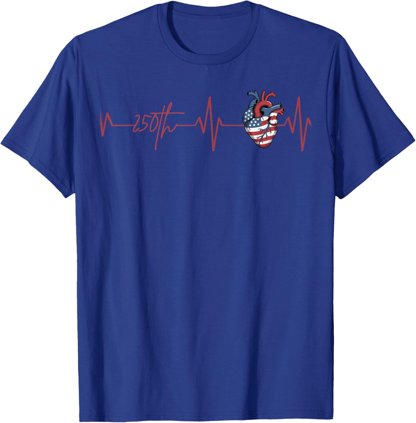 Heartbeat 250th Celebration American Flag Design T-Shirt - T-Shirt | Royal