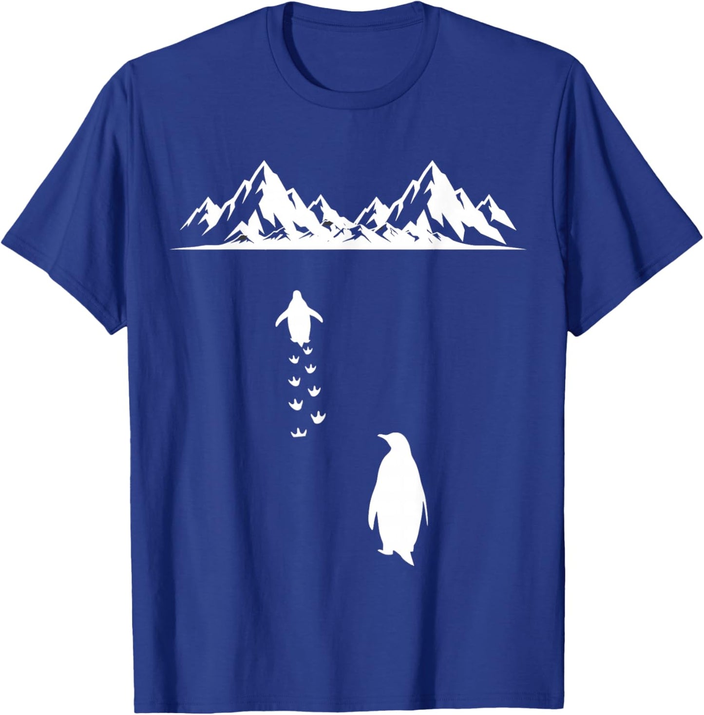 Penguin Walking Alone to Mountains Nihilist Bird Solitary T-Shirt - T-Shirt | Royal