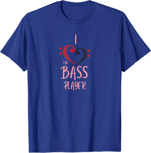 I Love The Bass Player Music Heart Valentine Design T-Shirt - T-Shirt | Royal