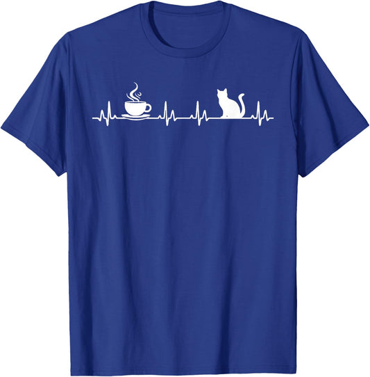 cat Coffee Lovers Heartbeat T-Shirt - T-Shirt | Royal