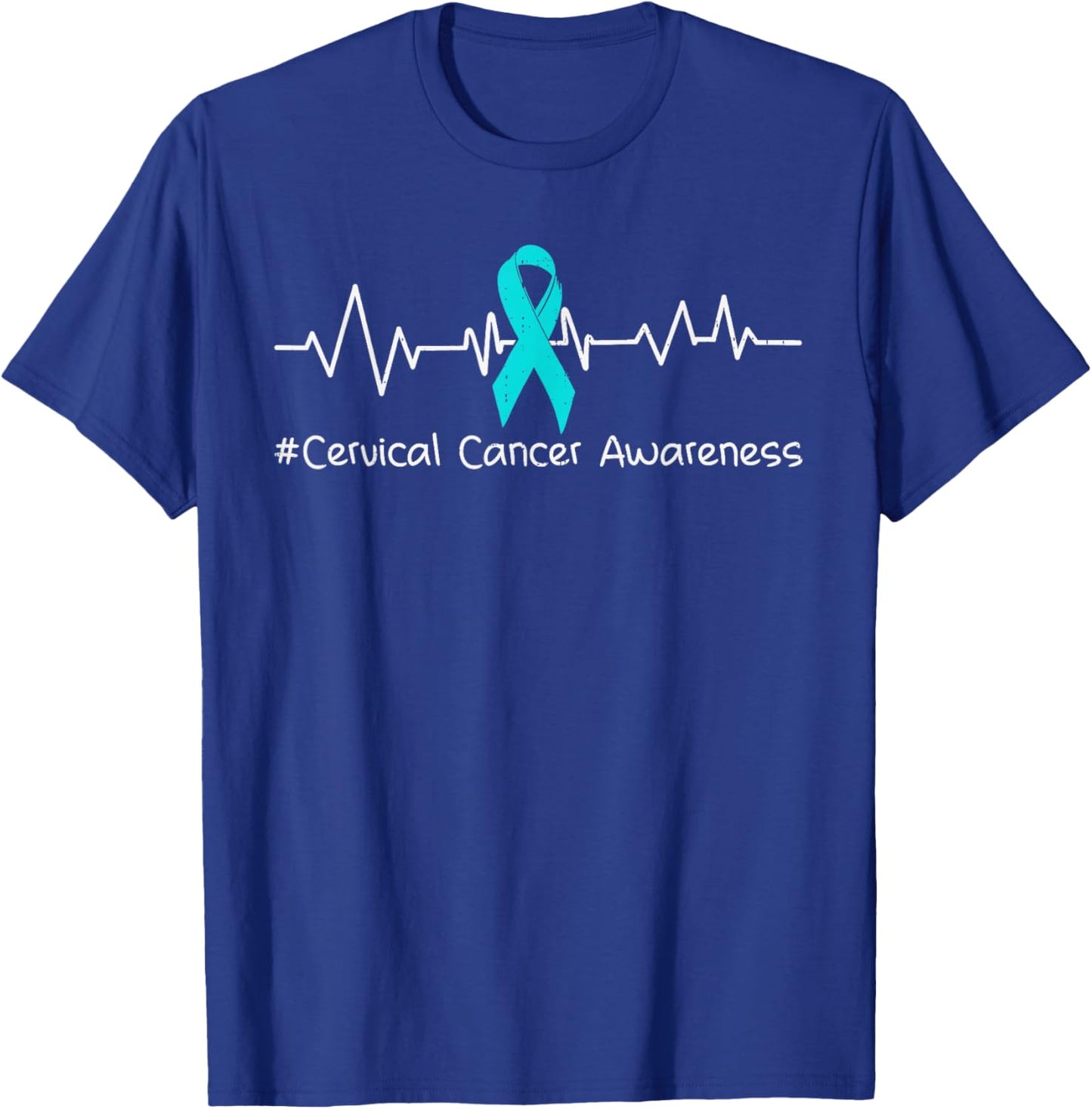Cervical Cancer Awareness Heartbeat Ribbon Teal T-Shirt - T-Shirt | Royal