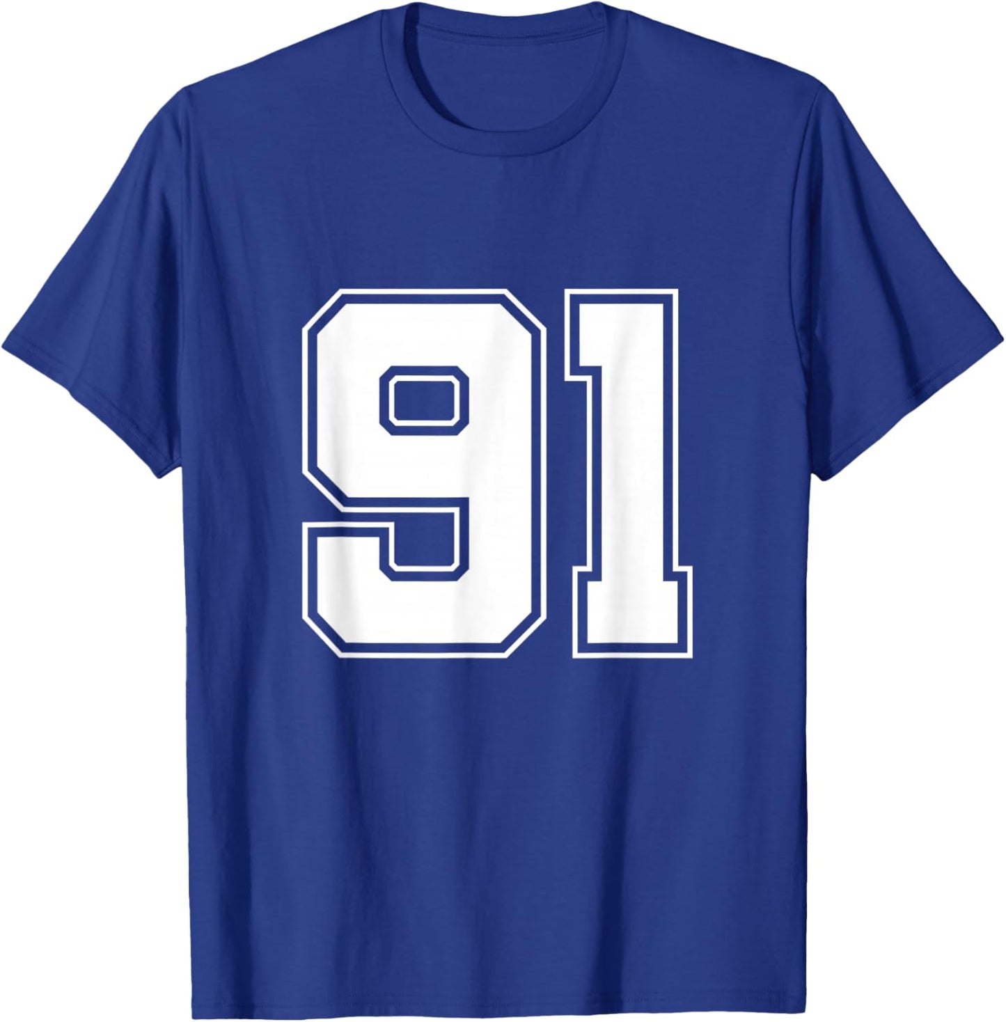 Number 91 Big Bold Capital Varsity Alphabet Monogram T-Shirt - T-Shirt | Royal