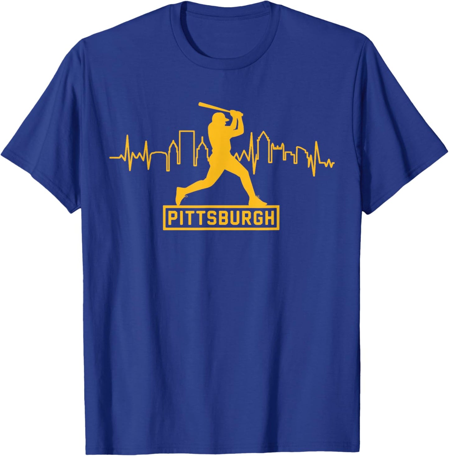 Pittsburgh Lovers Skyline Retro Baseball Heartbeat Men Women T-Shirt - T-Shirt | Royal