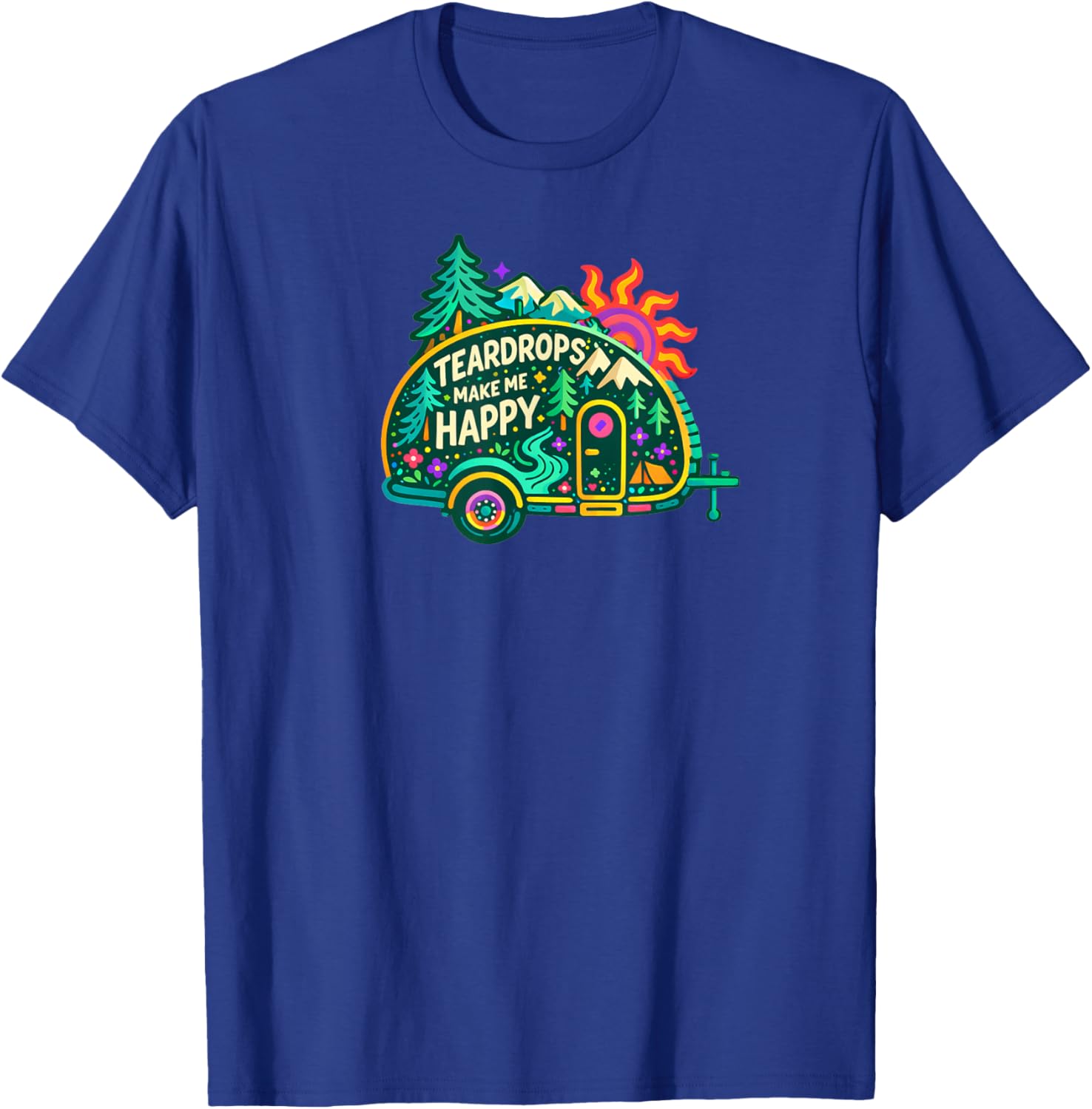 Teardrop Camper Camping Retro Nature Outdoors Travel Trailer T-Shirt - T-Shirt | Royal