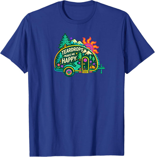 Teardrop Camper Camping Retro Nature Outdoors Travel Trailer T-Shirt - T-Shirt | Royal