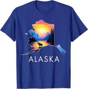 Alaskan Animal Moose Alaska Map T-Shirt - T-Shirt | Royal