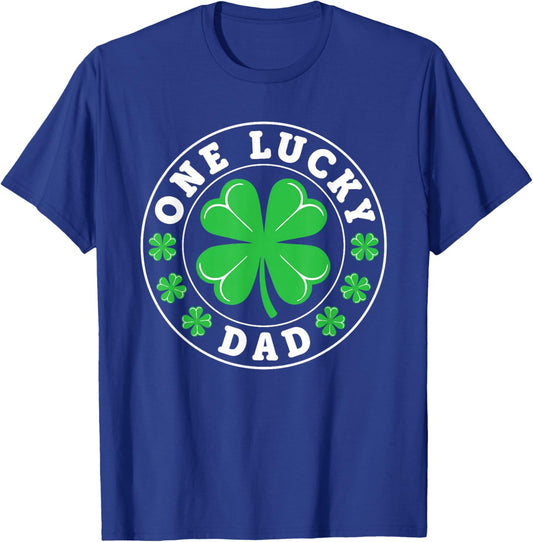 One Lucky Dad Funny St Patrick's Day Shamrocks T-Shirt - T-Shirt | Royal