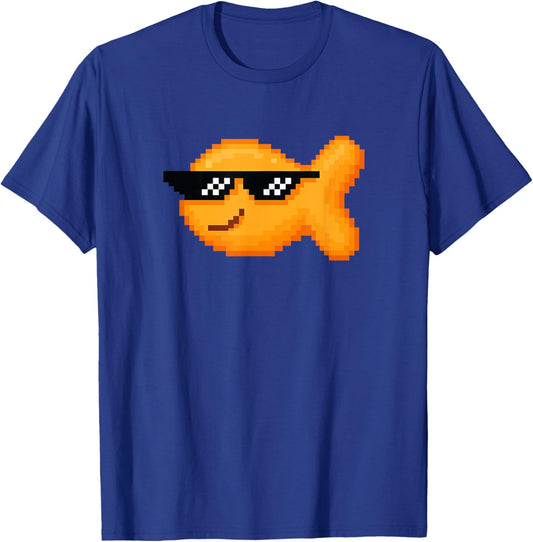 Pixelated Goldfish Snack with Thug Pixel Sunglasses T-Shirt - T-Shirt | Royal