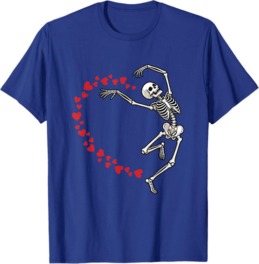 Skeleton Heart Valentine Graphic Dancing Skull Hearts Art T-Shirt - T-Shirt | Royal