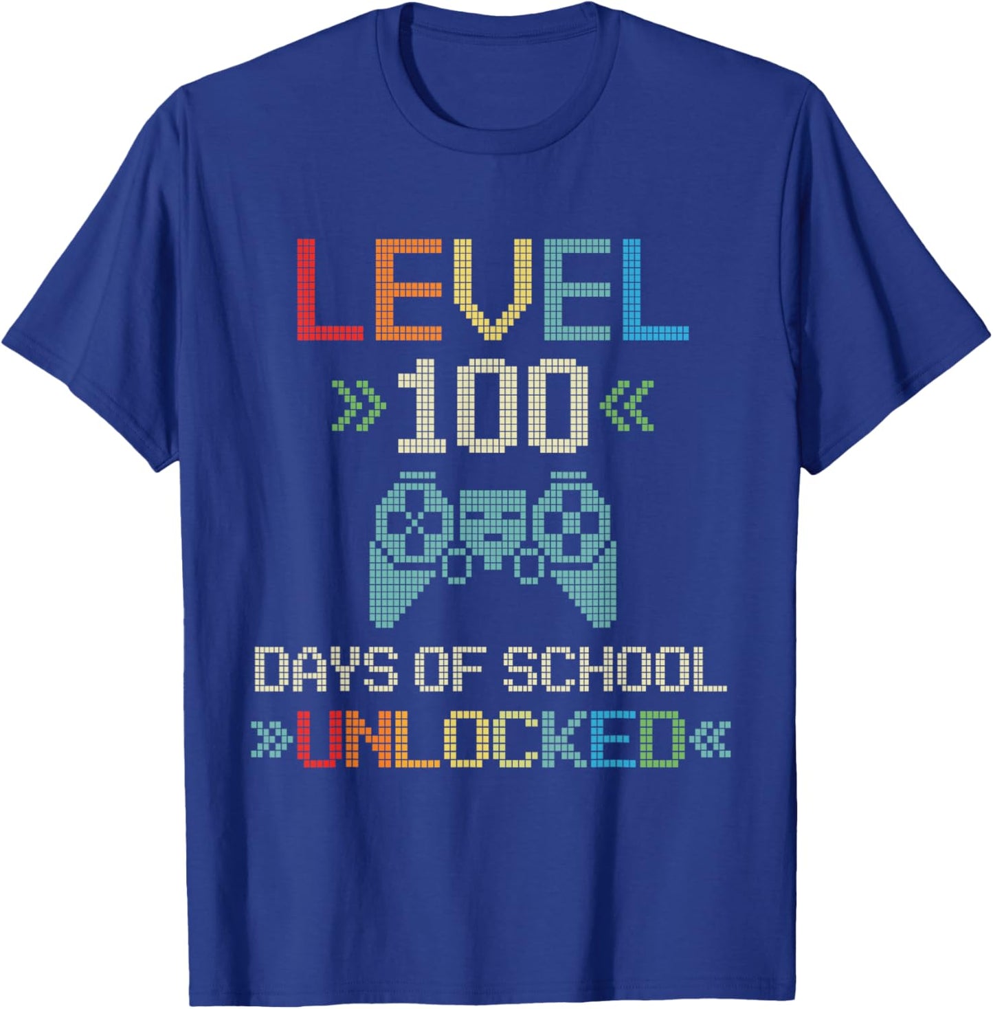 Level 100 Days Unlocked Kids Video Games Pixel Art for Gamer T-Shirt - T-Shirt | Royal