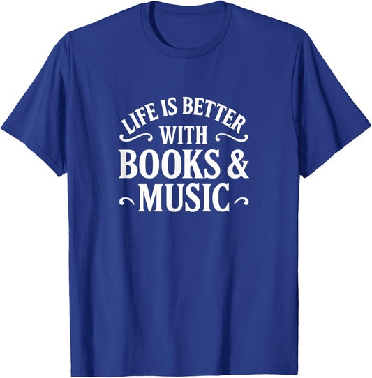 Life is Better with Books & Music T-Shirt - T-Shirt | Royal