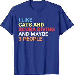Retro I Like Cats and Scuba Diving Lover Diver Funny Cat T-Shirt - T-Shirt | Royal