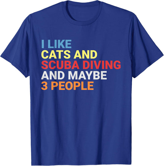 Retro I Like Cats and Scuba Diving Lover Diver Funny Cat T-Shirt - T-Shirt | Royal