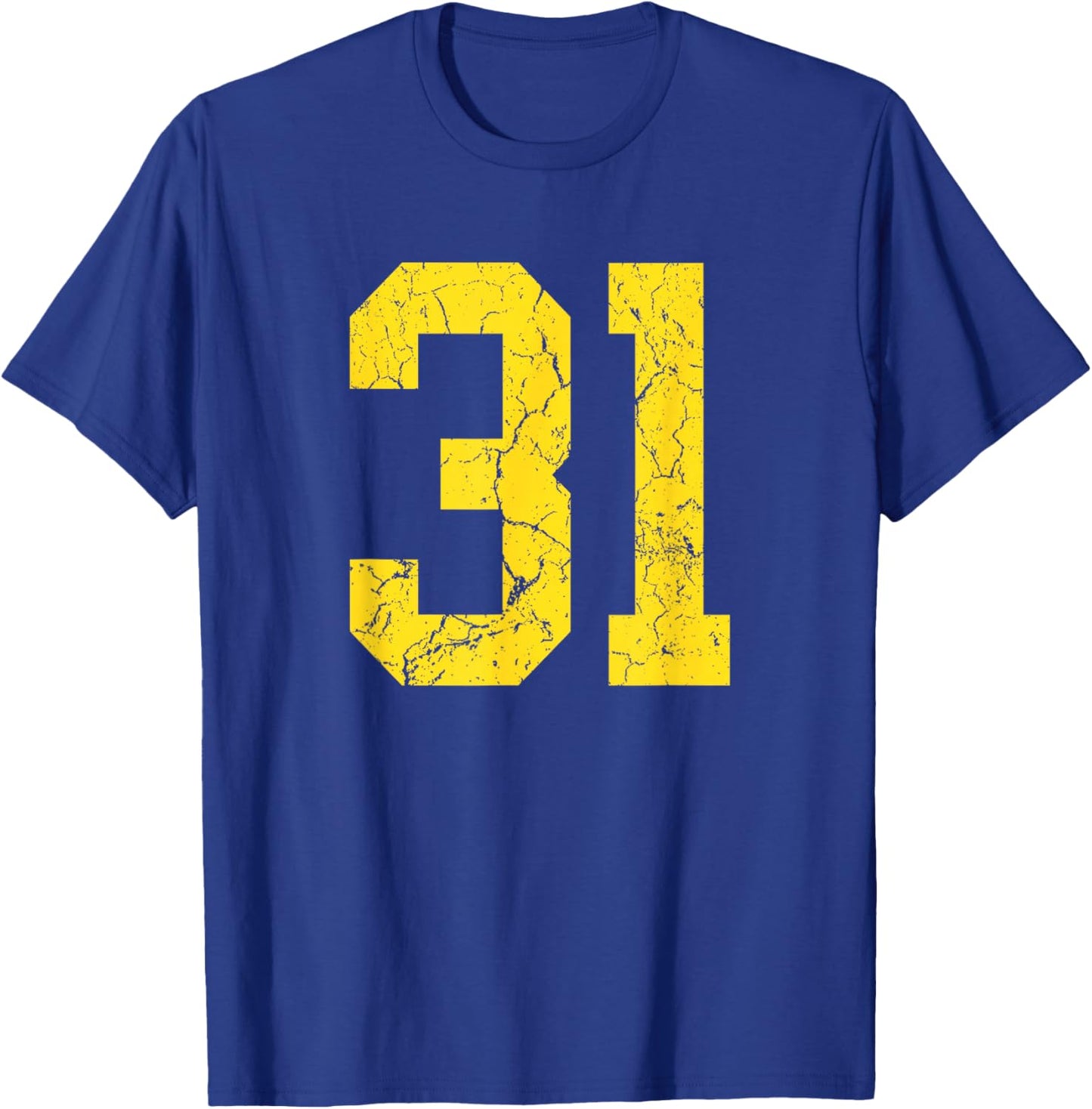 Distressed Bright Gold Number 31 Jersey Player Uniform #31 T-Shirt - T-Shirt | Royal