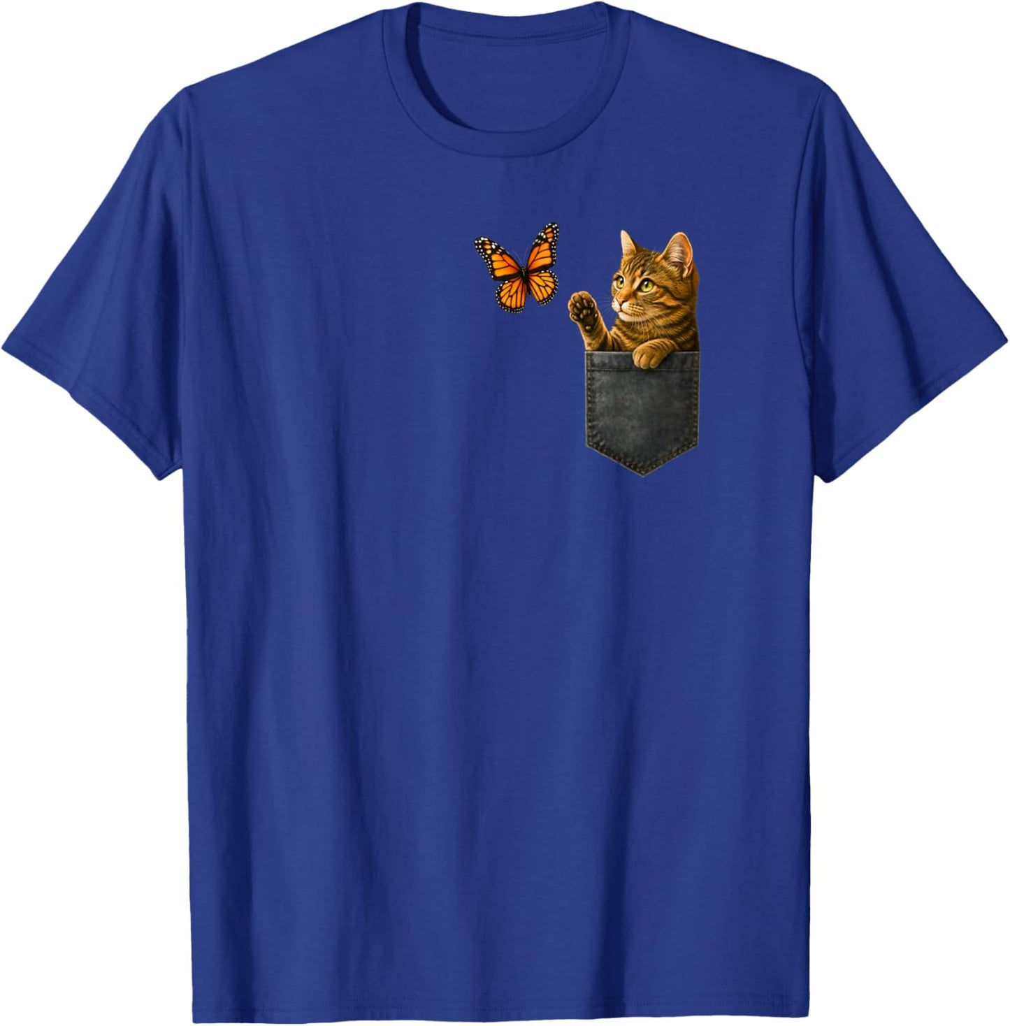 Funny Cat Playing with Butterfly Cat in Pocket Woman Girls T-Shirt - T-Shirt | Royal